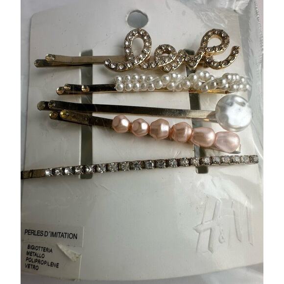 H&M Hairpins set-of-four, Faux Pearls, & Rhinestones , Gold, J-01 - Picture 5 of 5